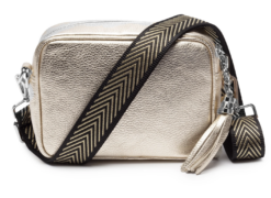 Italian Designer Leather Crossbody Shoulder Camera Bag Gaia Silver Hardware- New Gold