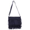 Italian Leather Suede Leather Double Fringe Cross Body Handbag - Swolit Chica Navy