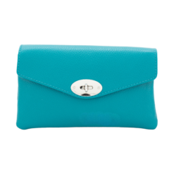 Italian Designer Soft Leather Full Grained Leather Crossbody Twin Compartments with Twistlock - Swolit Christina New Teal Blue