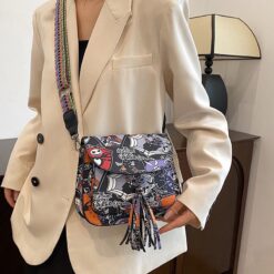 Alternative view of Nightmare Before Christmas Vegan Cross Body Bag Saddle Style With All Over print And Tassel Stud Detail LIMITED EDITION