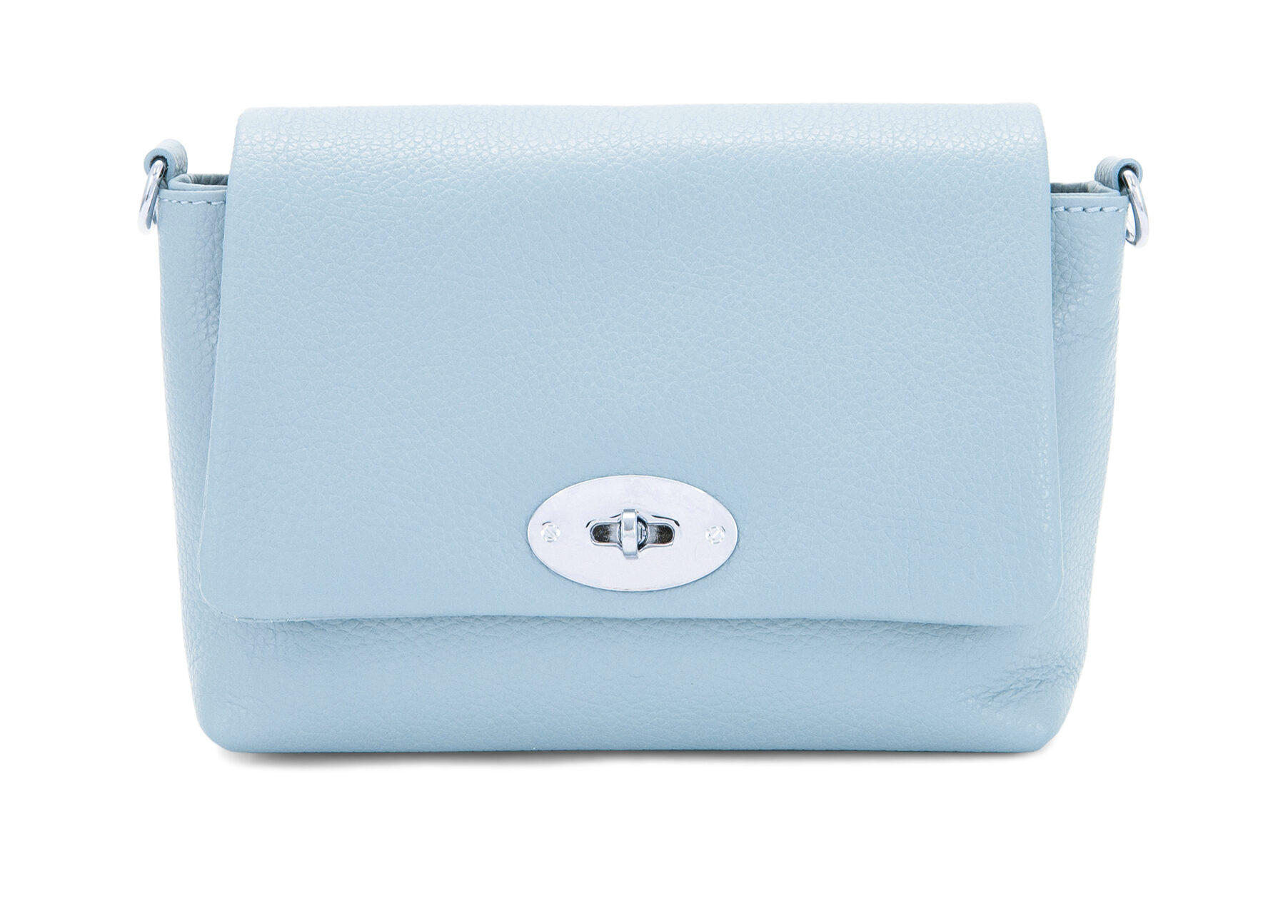 Italian Designer Soft Leather Full Grained Leather Crossbody with Twistlock Silver Hardware - Swolit Anete Light Blue