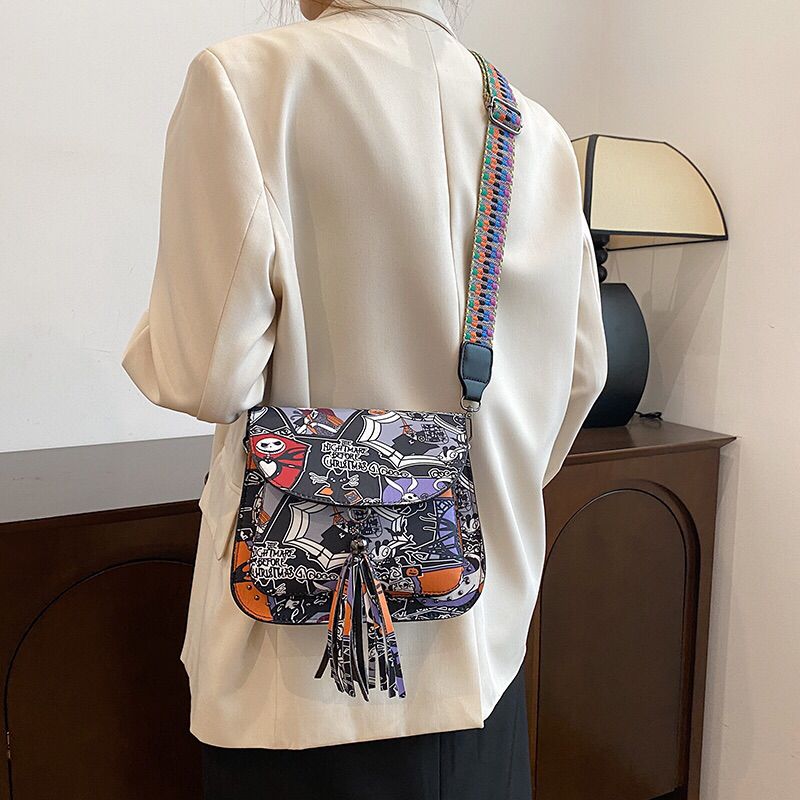 Nightmare Before Christmas Vegan Cross Body Bag Saddle Style With All Over print And Tassel Stud Detail LIMITED EDITION - Image 6
