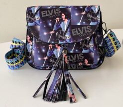 Elvis Presley Vegan Cross Body Bag Saddle Style With All Over print And Tassel Stud Detail On ON TOUR- Elvis