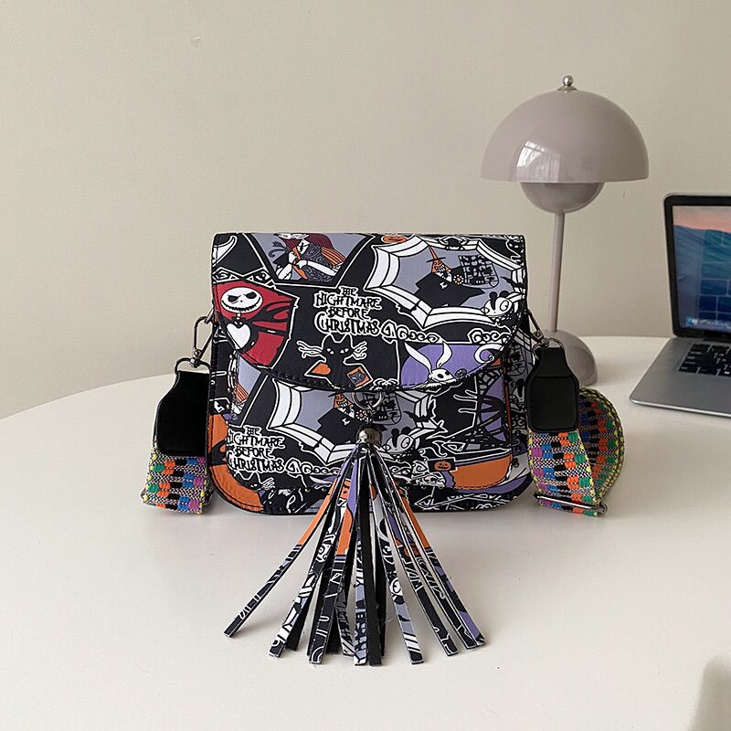 Nightmare Before Christmas Vegan Cross Body Bag Saddle Style With All Over print And Tassel Stud Detail LIMITED EDITION - Image 5