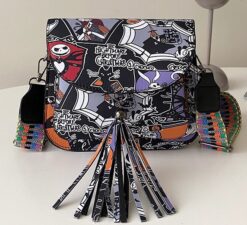 Nightmare Before Christmas Vegan Cross Body Bag Saddle Style With All Over print And Tassel Stud Detail LIMITED EDITION
