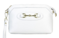 Fine Italian Full Grained Leather Clutch Cross Body Bag -Juliana Pure White