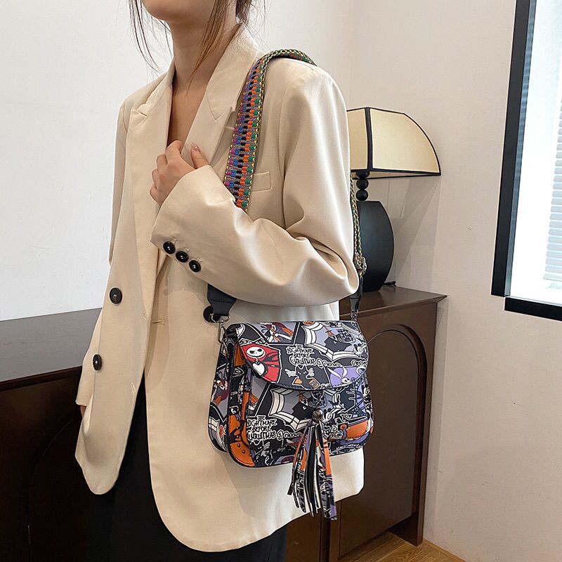 Nightmare Before Christmas Vegan Cross Body Bag Saddle Style With All Over print And Tassel Stud Detail LIMITED EDITION - Image 4