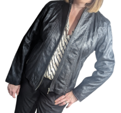 Vintage Look Genuine Soft Ladies Leather Jacket With Stand Up Collar Swolit Black