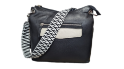 High Quality Genuine Leather Shoulder or Crossbody Bag, Denise Black & Stone
