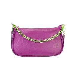 Italian Leather Shoulder, Crossbody Bag/ Clutch with Gold Tone Metal Chain Detailing - Gabriella Magenta Fuchsia