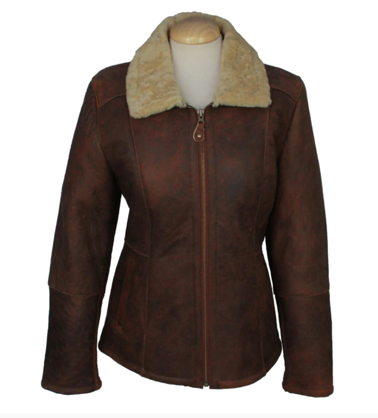 Hillary Aviator Sheepskin Coat Dark Forest Brown