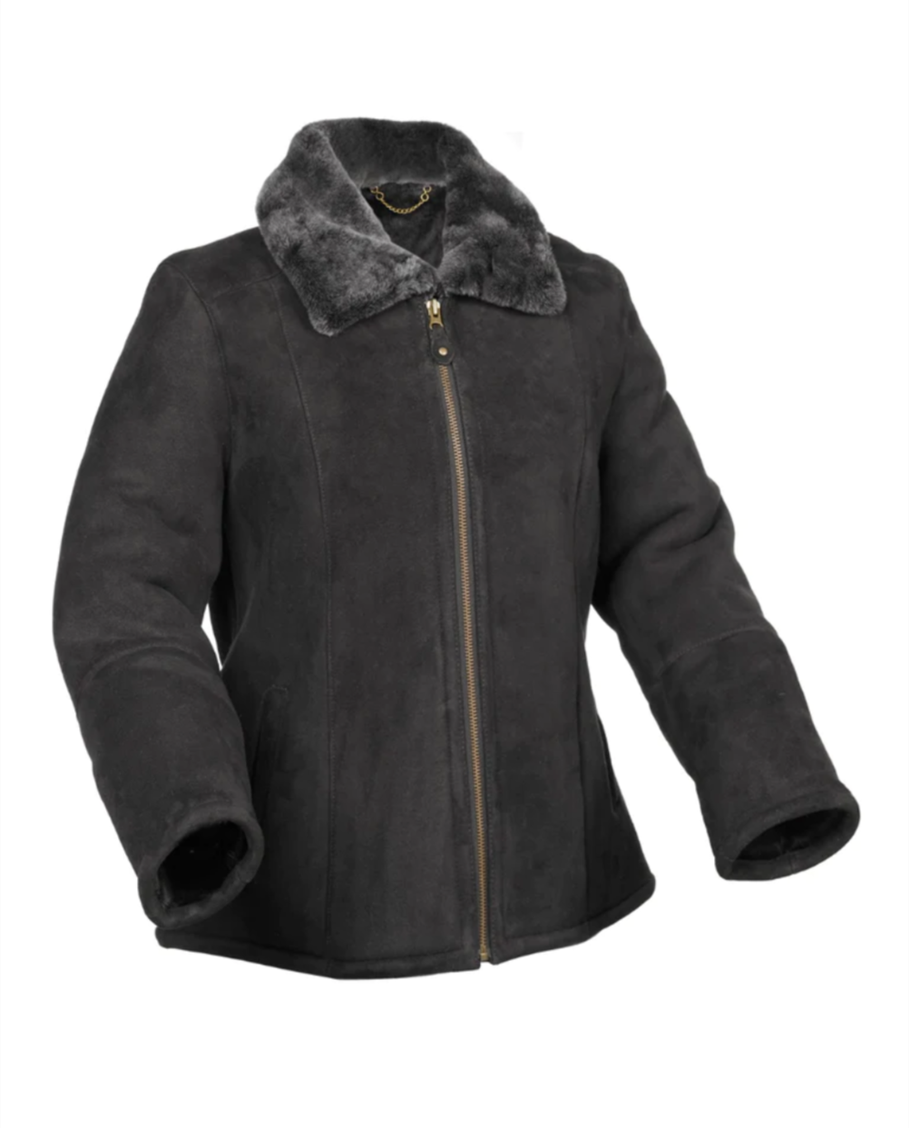 Hillary Aviator Sheepskin Coat Black