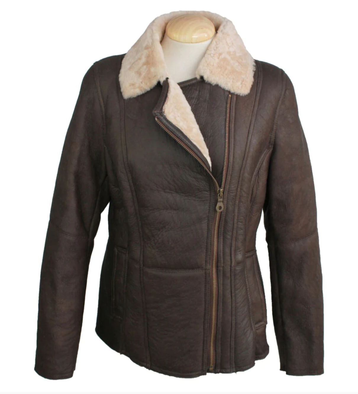 Celene Aviator Sheepskin Coat Chocolate Forest - Image 3