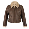 Ella Cropped Sheepskin Flying Jacket Chocolate Forest