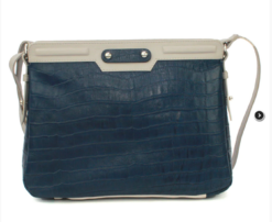 High Quality Leather Mock Croc Shoulder Bag Kayleigh Blue & Stone