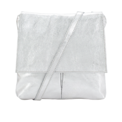 Italian Designer Leather Clutch Crossbody Monica- Silver