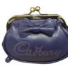 Cadbury's Chocolate Genuine Leather Purse with 'kiss lock' fastening bow detail- Purple Gift Boxed