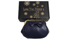Custom Love You Nanna/Mum/Sister Genuine Leather Purse with 'kiss lock' fastening bow detail, Personalised- Christmas Gift Boxed