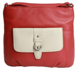 High Quality Genuine Soft Leather Large Shoulder Bag, Red & Stone Clearance