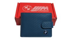 Blue Carbon Fibre Genuine Leather, BMW MSport Wallet with Rfid Blocker Gift Boxed