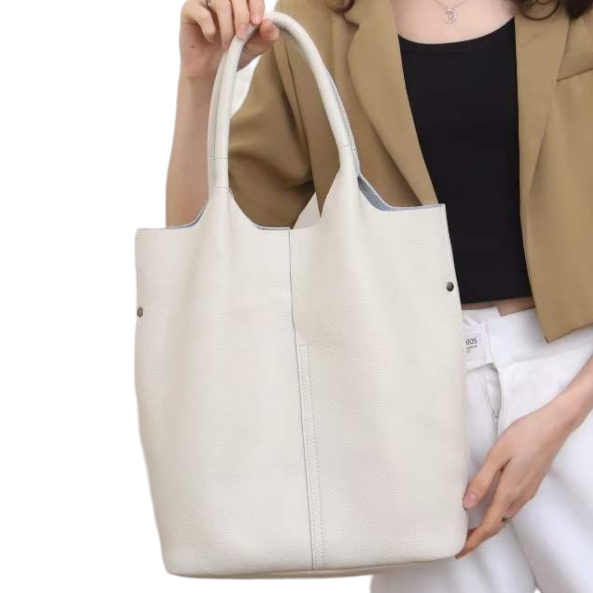 Genuine Leather Large Soft Tote Shoulder Bag in Bag Donna Stone