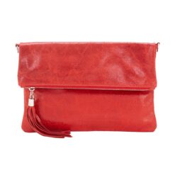 Italian Designer Foldover Plain Leather Clutch-Scintilla Red
