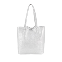 Italian Leather Small Shopper Bag Silver
