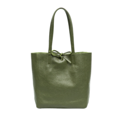 Italian Leather Small Shopper Bag Olive Green