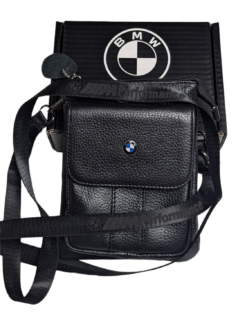 Genuine Leather Black, BMW MSport Cross body Man Bag Mini Compact Gift Boxed