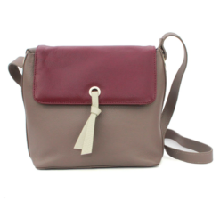 Leather Crossbody Handbag with Flap - Karen Taupe