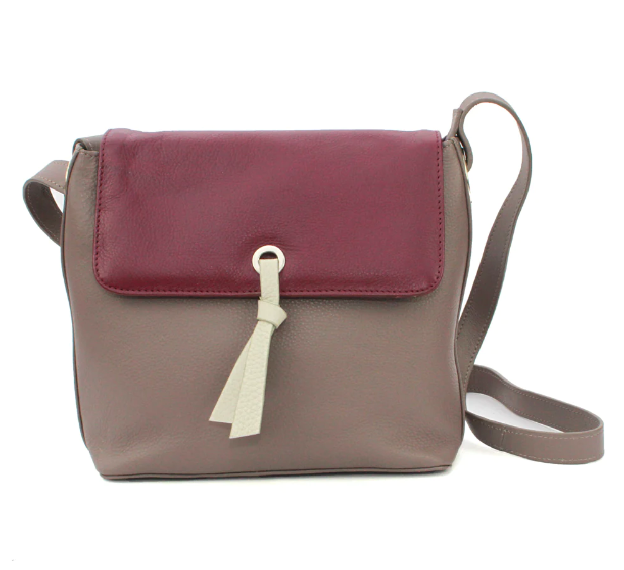 Leather Crossbody Handbag with Flap - Karen Taupe