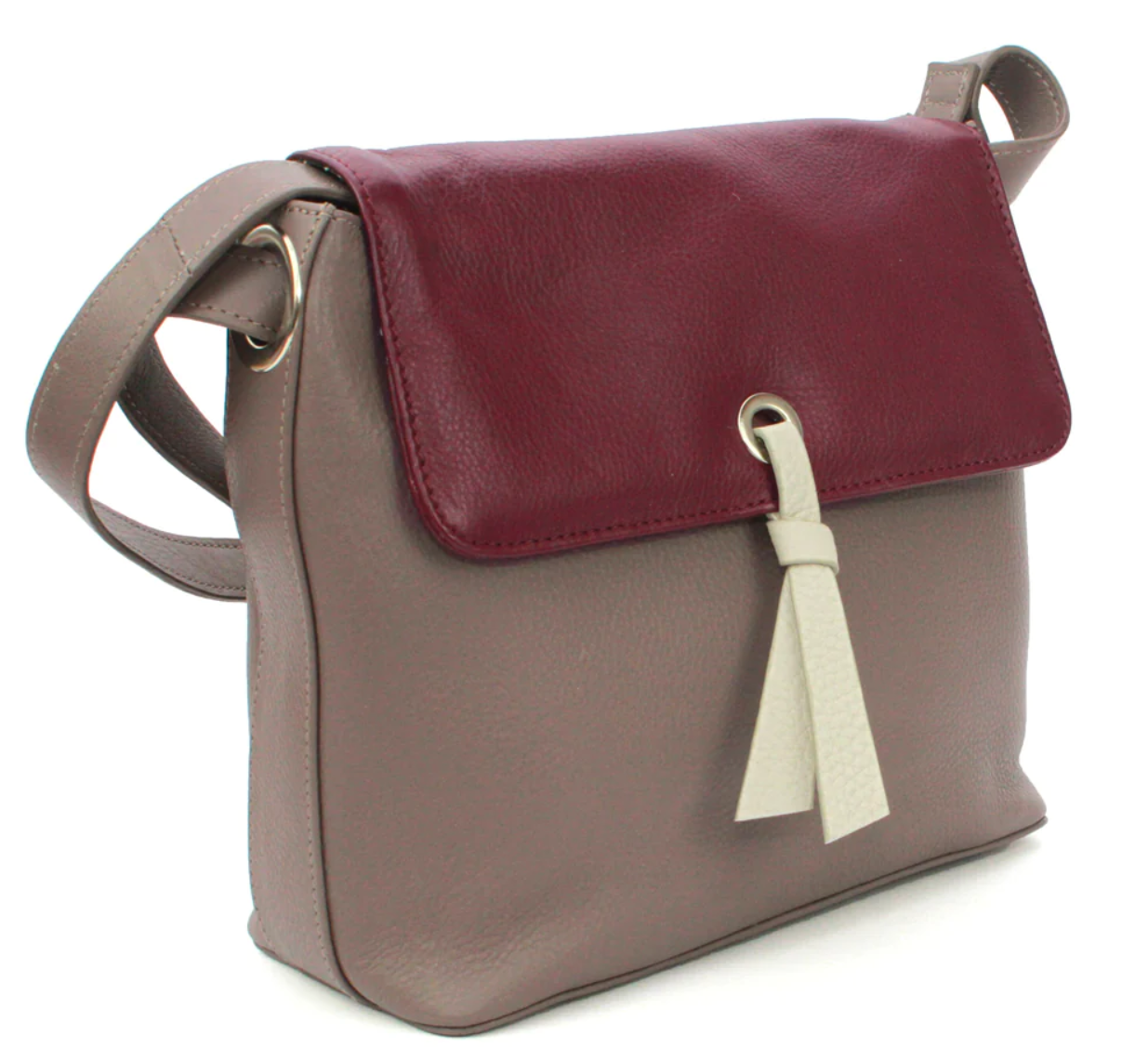 Leather Crossbody Handbag with Flap - Karen Taupe - Image 3