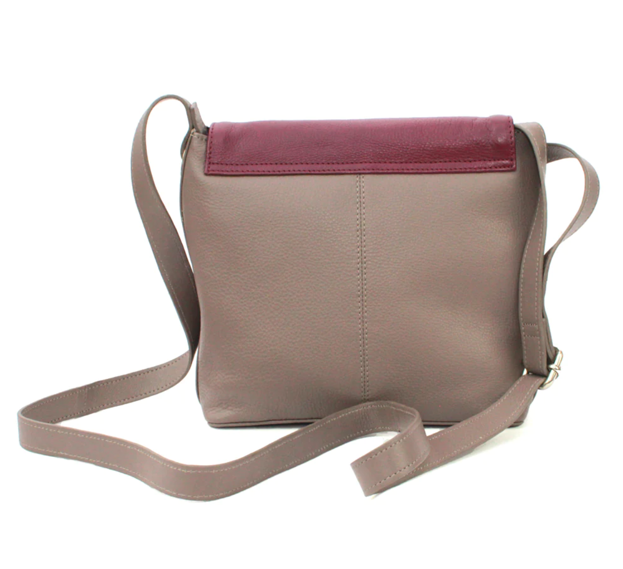 Leather Crossbody Handbag with Flap - Karen Taupe - Image 2