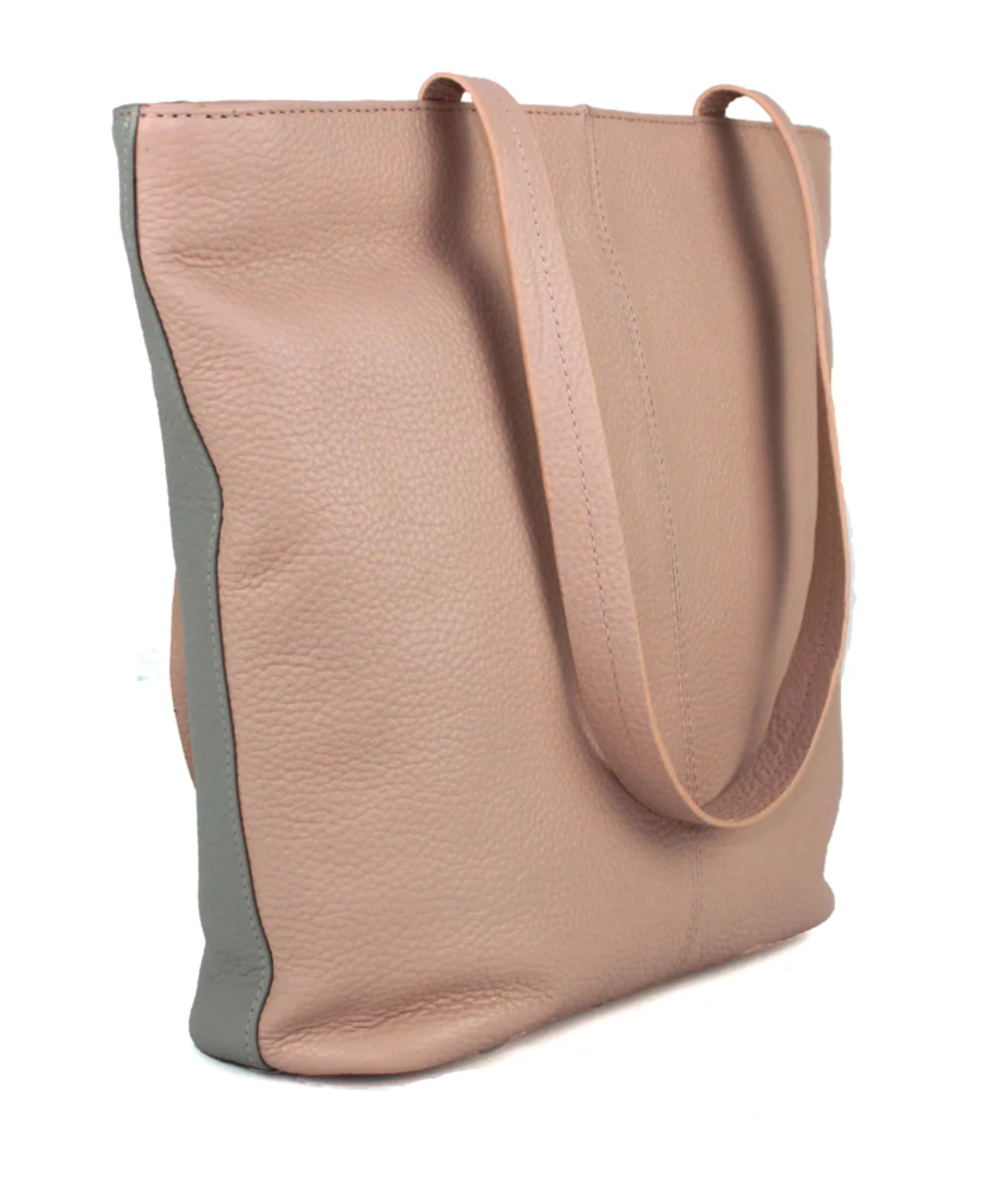 High Quality Full Grained Leather Tote Light Grey & Pink - Image 2