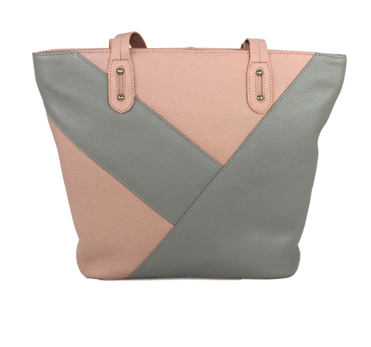 High Quality Full Grained Leather Tote Light Grey & Pink - Image 3
