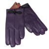 Womens Luxury Genuine so soft Leather Gloves, Small bow, Detailing- Purple Black- Gift Boxed