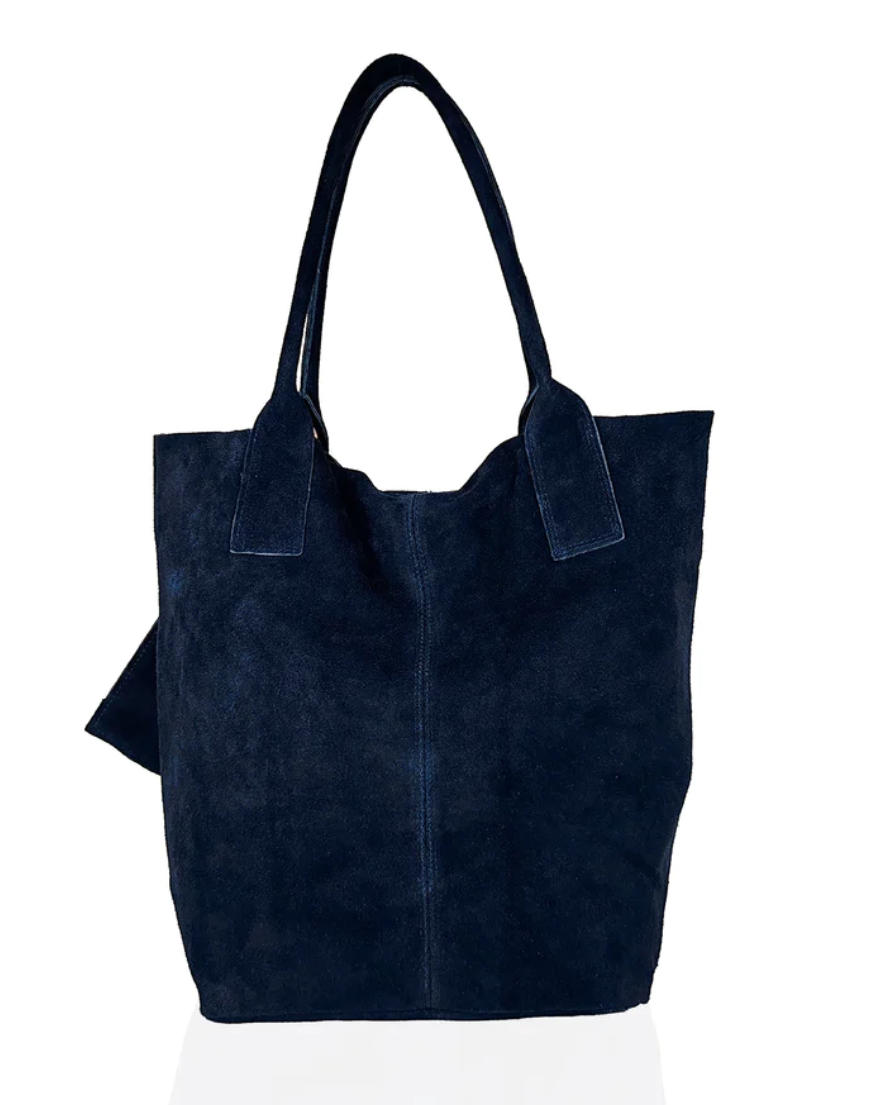 Italian Suede Leather Tote Shoulder Bag with Tassel & Coin Purse Navy - Image 3