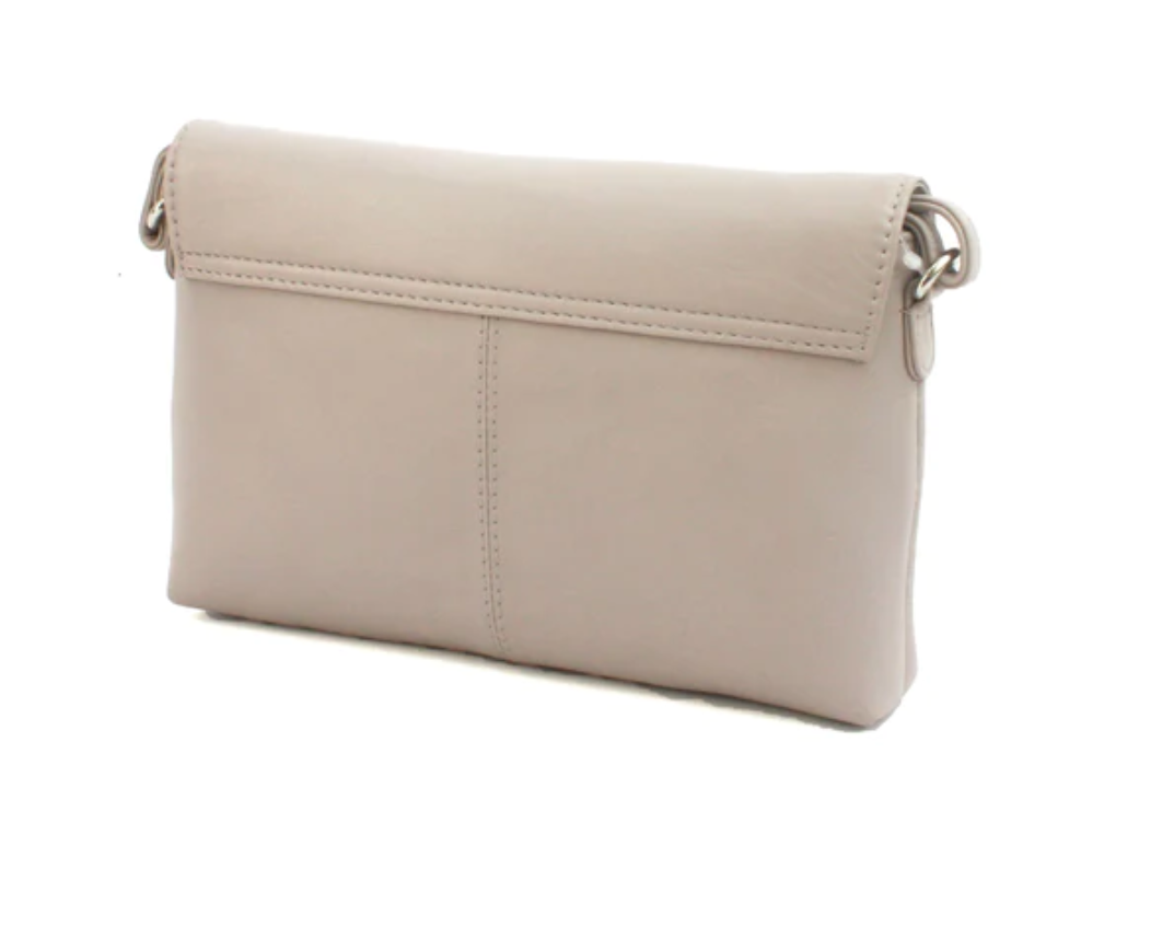 Small Leather Crossbody handbag with ring tassel detail Stone Cream - Image 2