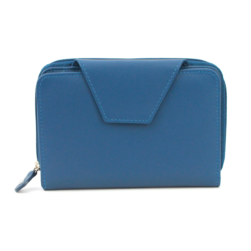 Genuine Soft Leather Purse RFID protection Sapphire Blue