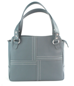 Genuine Soft Leather Handbag With Stitched Detailing Denim