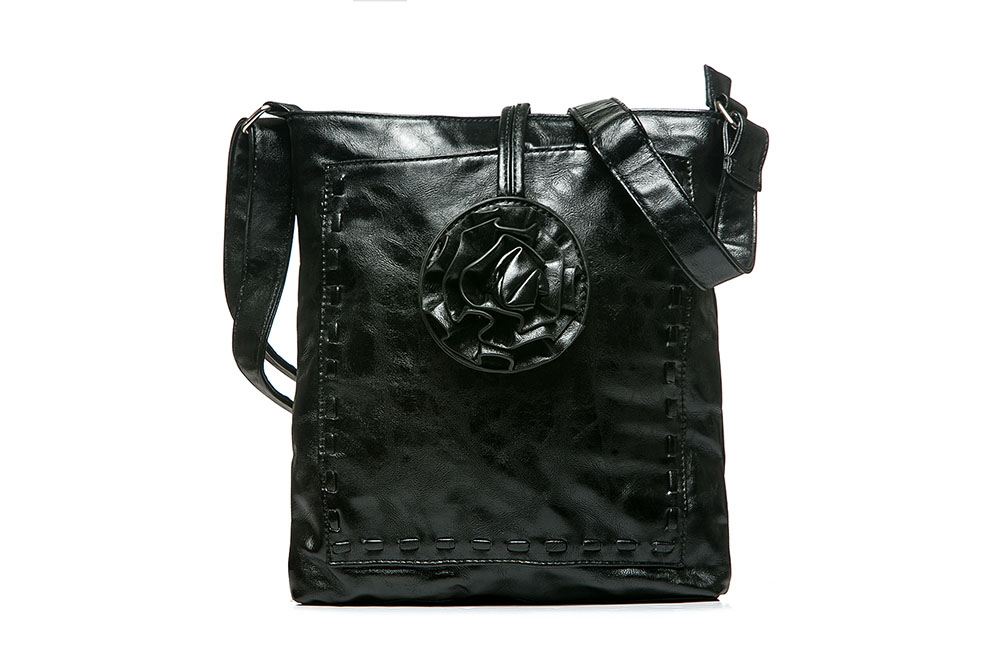 Designer Cross Body Bag With Flower Button and Zip Top