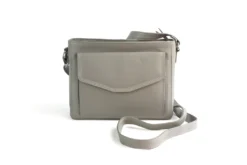 Finest Soft Leather Cross Body Handbag with Front and Rear Pocket Detailing - Pale Grey
