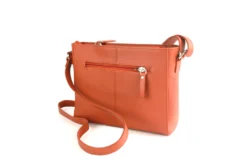Alternative view of Finest Soft Leather Cross Body Handbag with Front and Rear Pocket Detailing - Russet / Brown /Orange