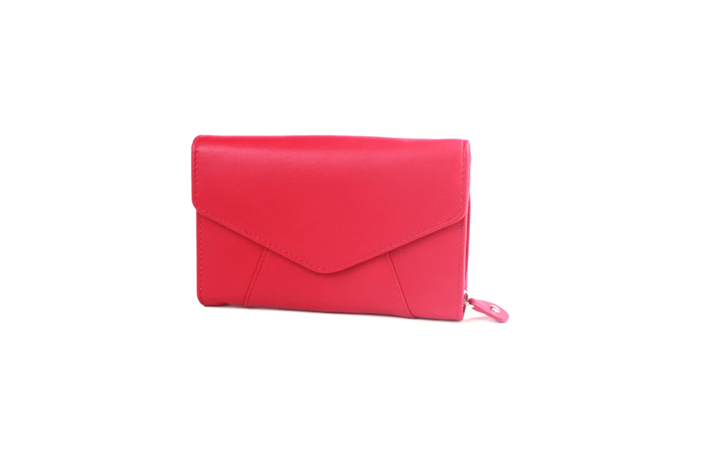 Genuine Soft Leather Purse RFID protection with envelope style panel Watermelon