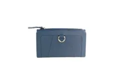 Genuine Full Grain Leather Purse RFID With Ring Detail Ink Blue