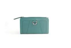 Genuine Full Grain Leather Purse RFID With Ring Detail Aqua