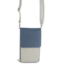 Finest Soft Leather Slim Cross Body Handbag Purse Marian Blue & Grey
