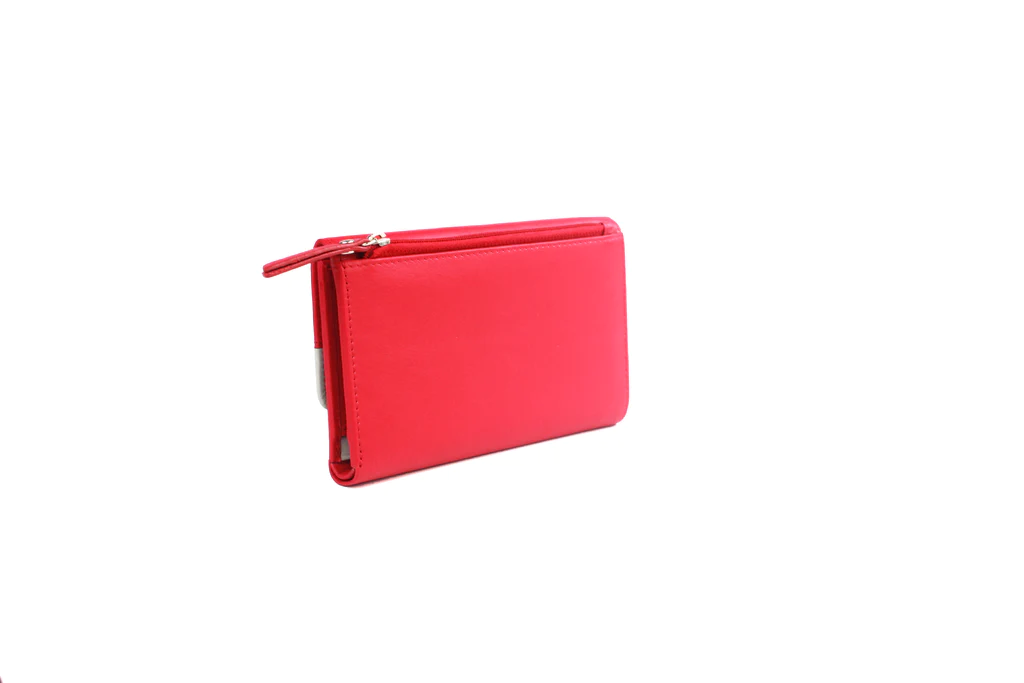 Genuine Soft Leather Purse RFID protection with contrast panel detailing - Watermelon & Ivory - Image 4