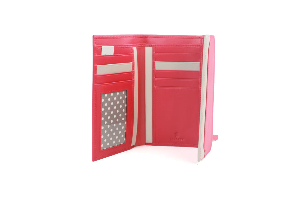 Genuine Soft Leather Purse RFID protection with contrast panel detailing - Watermelon & Ivory - Image 2