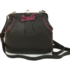 Genuine Leather bag Vintage Retro with 'kiss lock' fastening Contrast piping and bow detail- Debbie Black & Wine